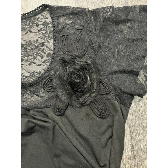 Blueheaven 3X Black Lace Sleeve Top Floral Stretch Blouse Plus Size Women’s - Picture 2 of 7